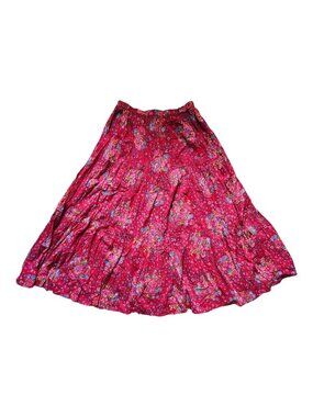 DEADSTOCK! Krazy Kat red floral print boho-style 3-tiered peasant maxi skirt